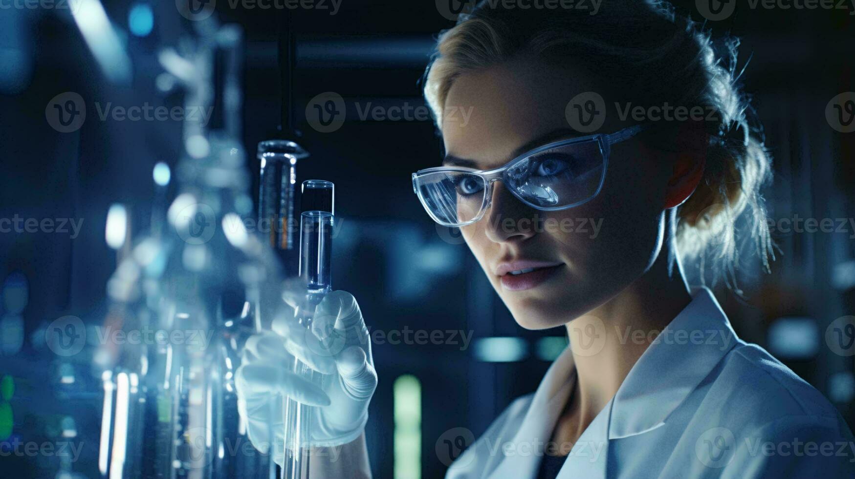 A scientist examining a pipe in a laboratory AI Generated photo