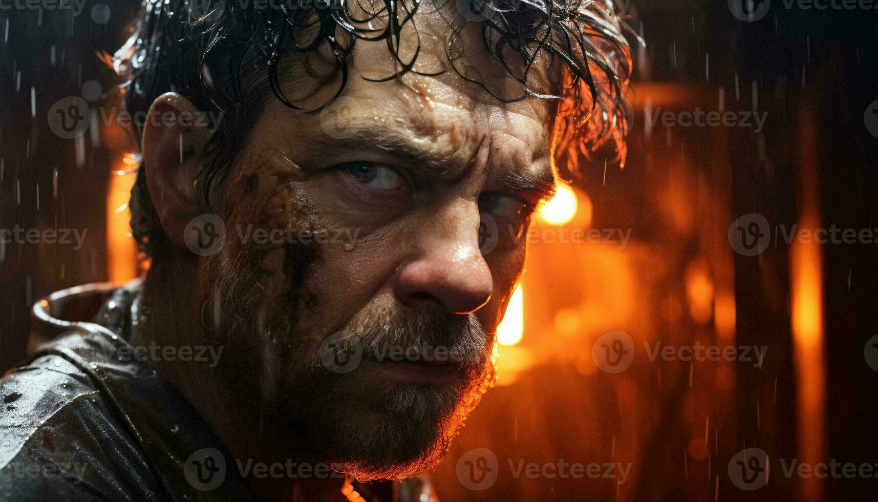 A man walking in the rain AI Generated photo