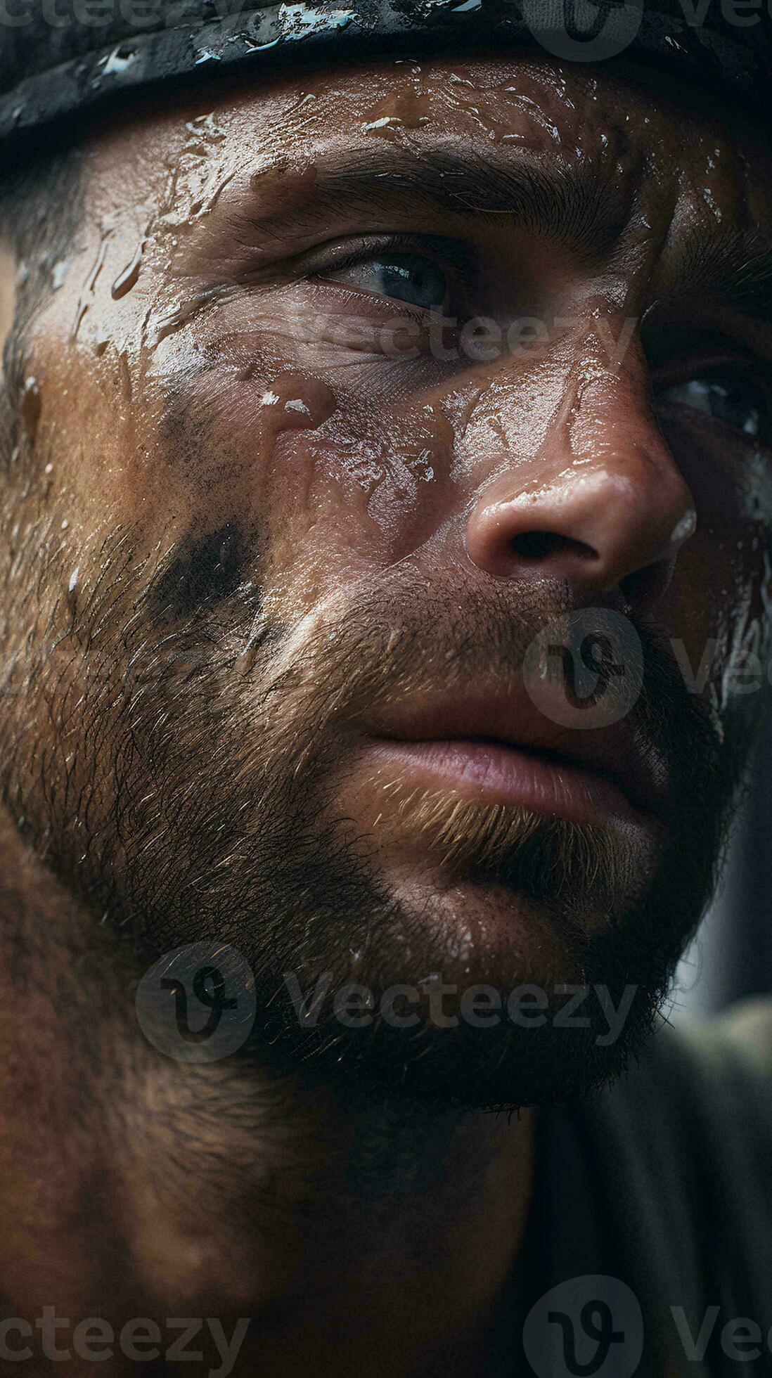 A man with mud on his face in a closeup view AI Generated 31226183