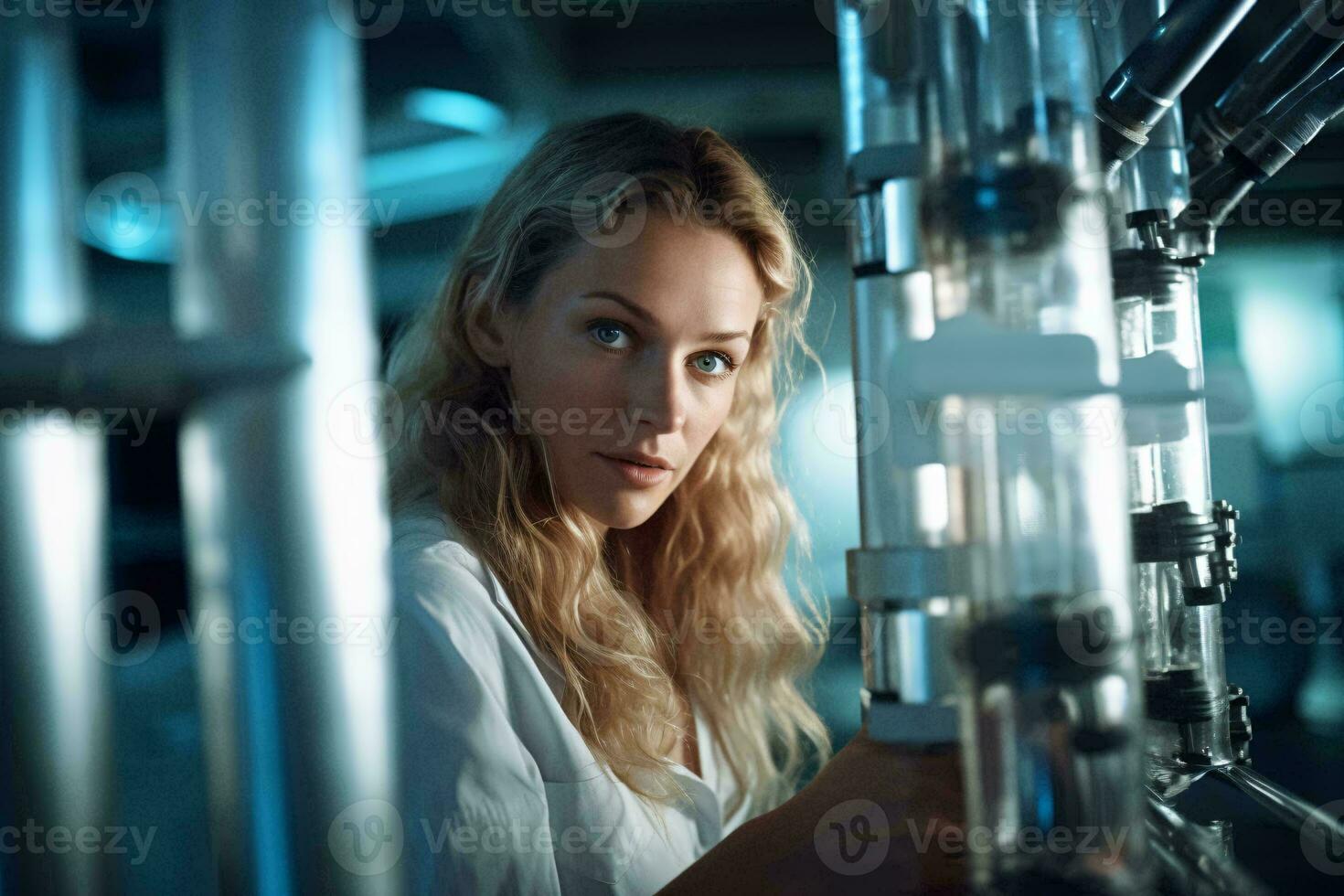 A stunning blonde woman posing against a textured wall AI Generated photo