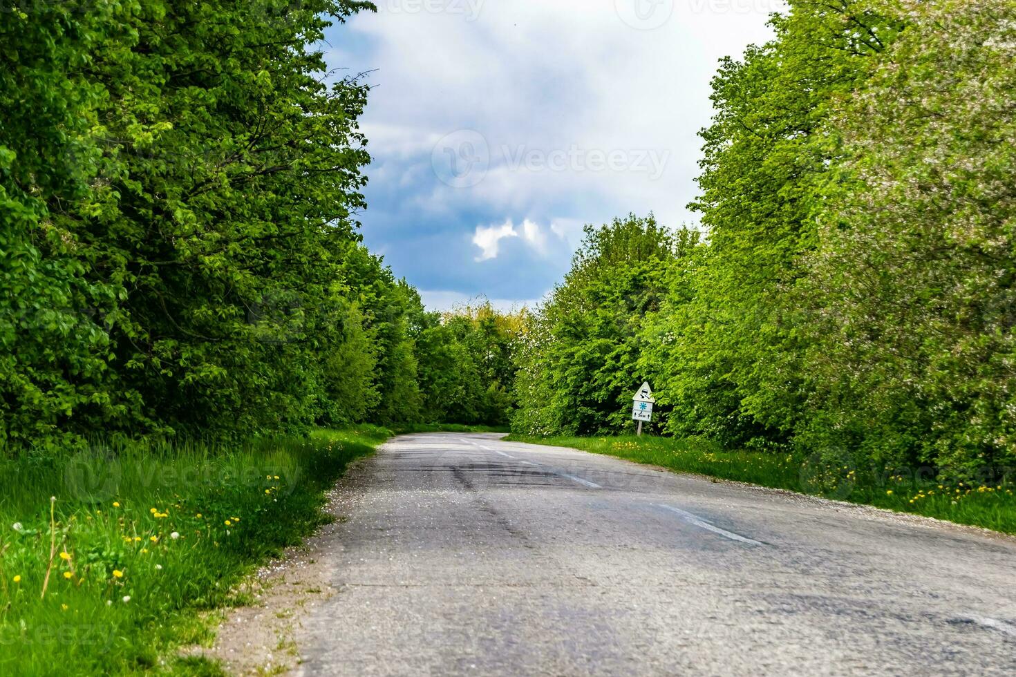 Beautiful empty asphalt road in countryside on colored background photo