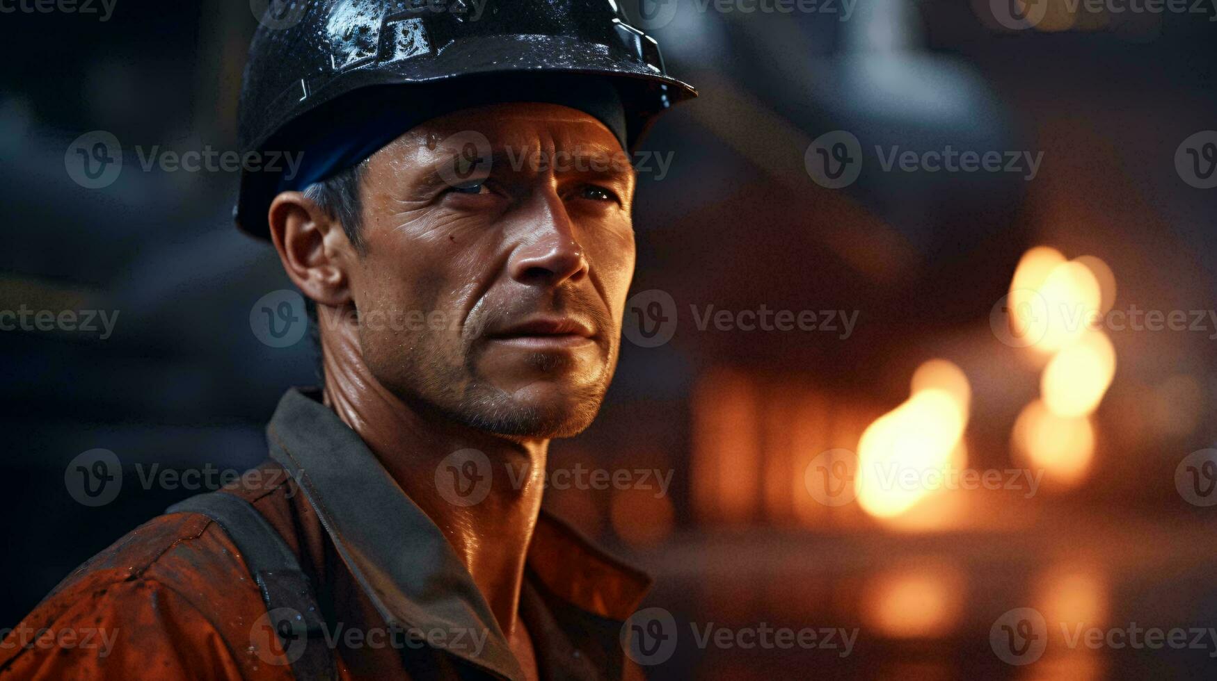 A man wearing a hard hat in a factory AI Generated photo