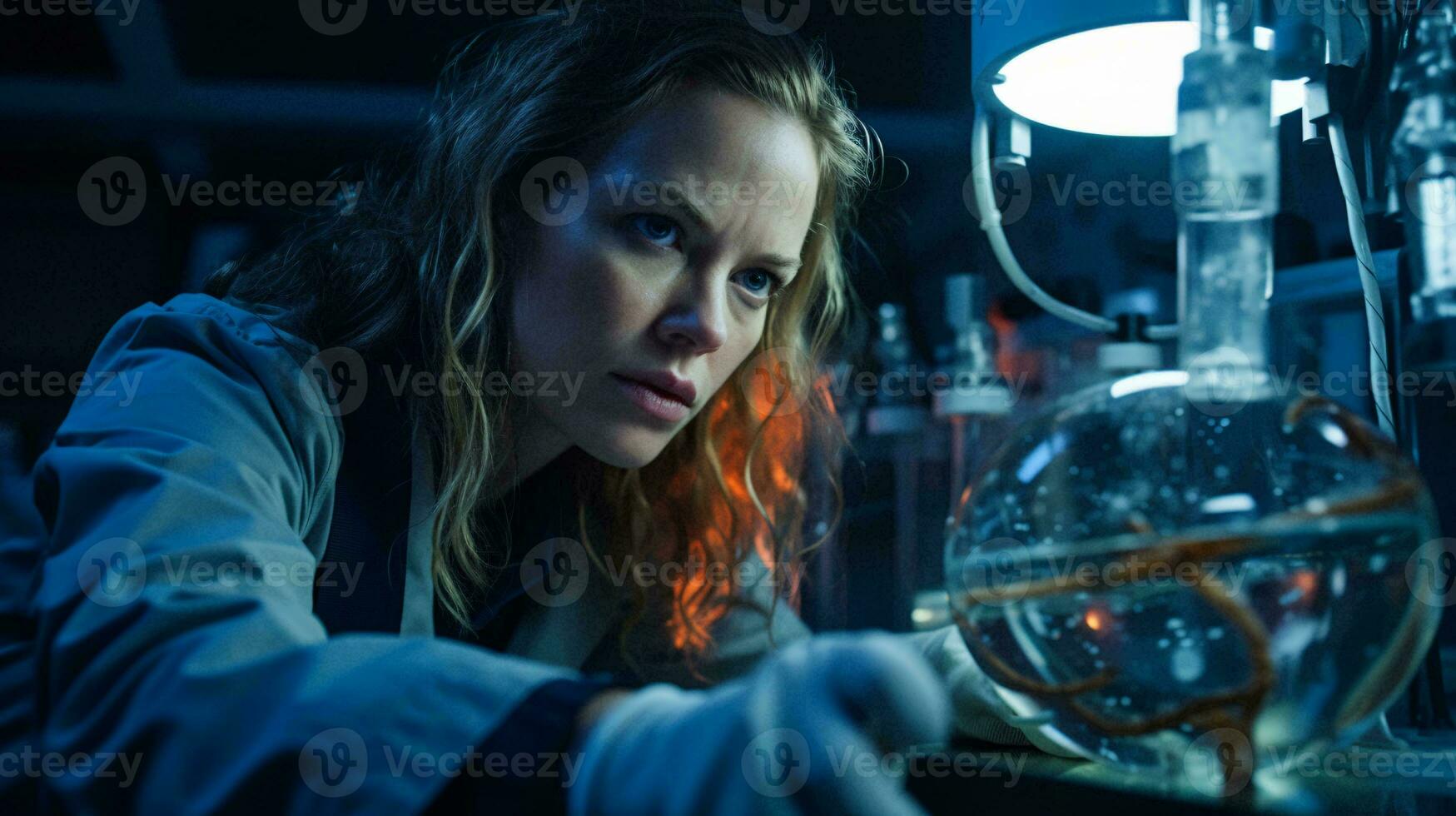 A woman scientist conducting research in a laboratory AI Generated photo