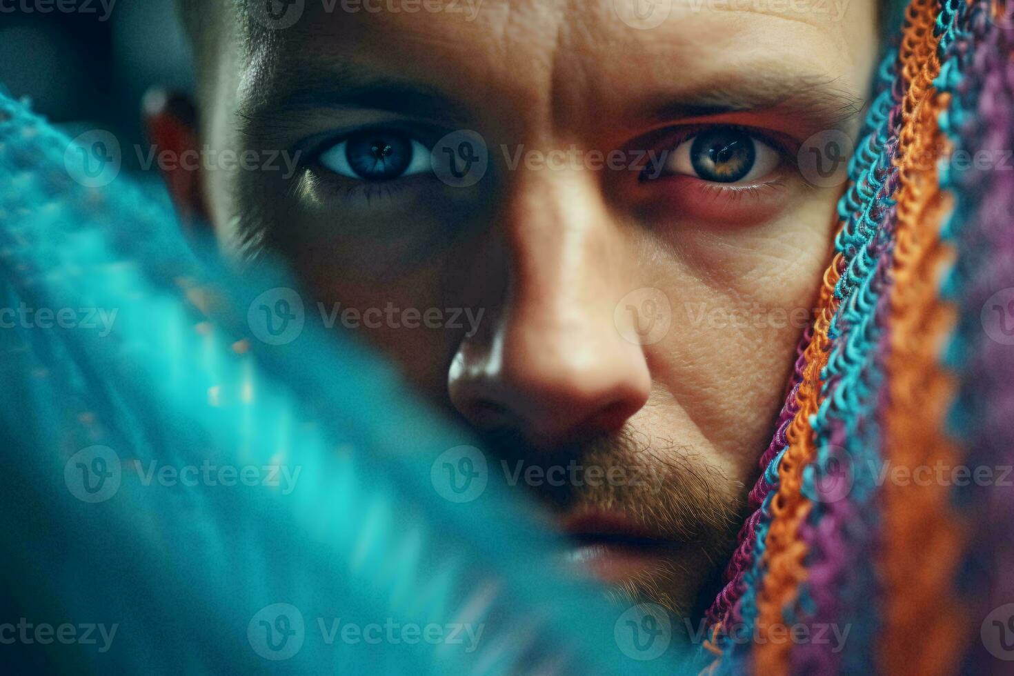 A person with mesmerizing blue eyes up close AI Generated photo