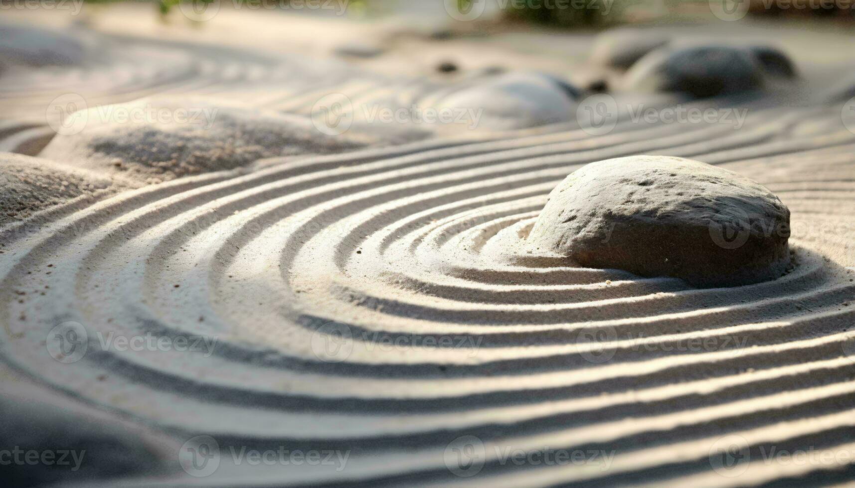 A solitary rock in a serene sand garden AI Generated photo