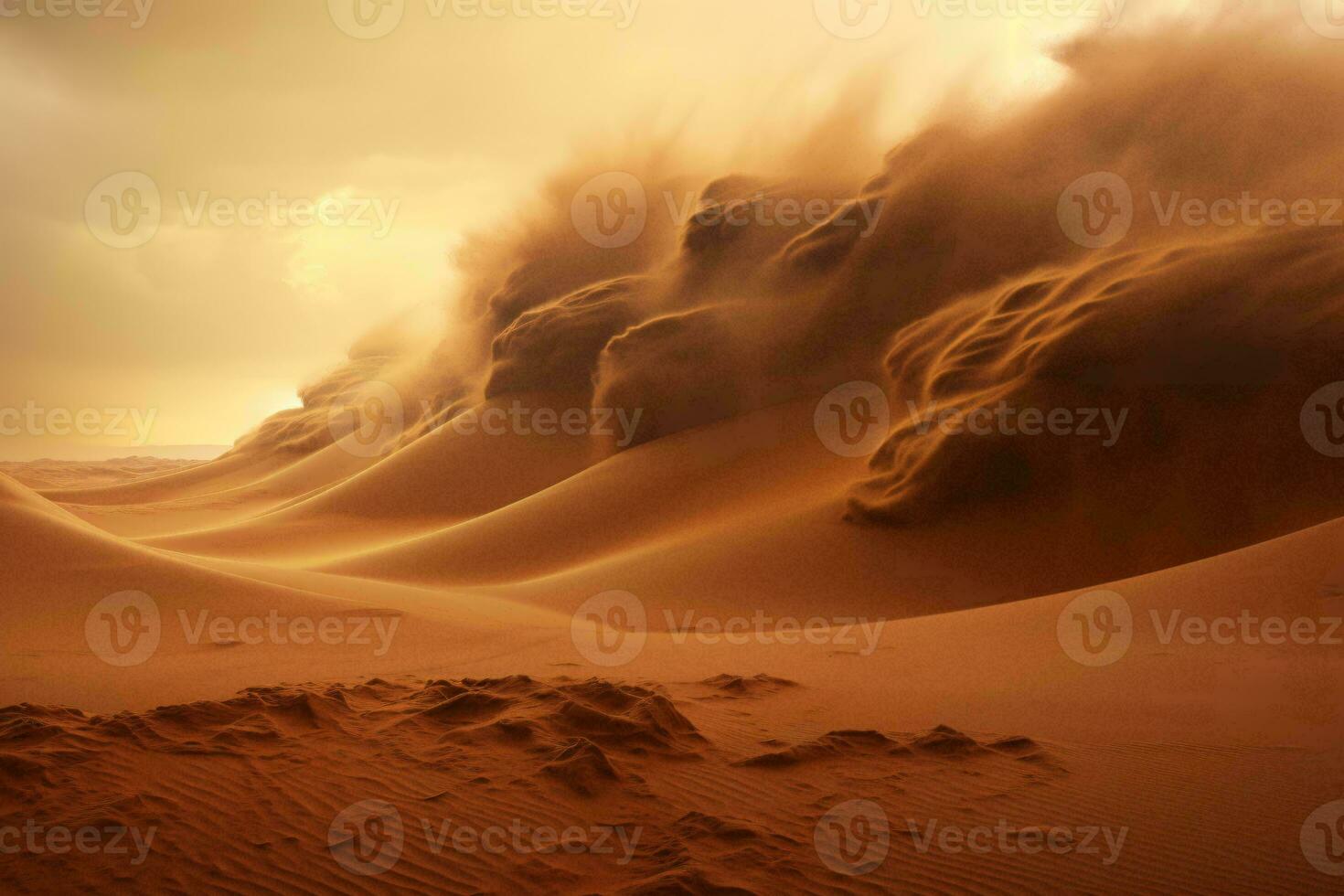 A desert landscape with swirling sand in the wind AI Generated photo