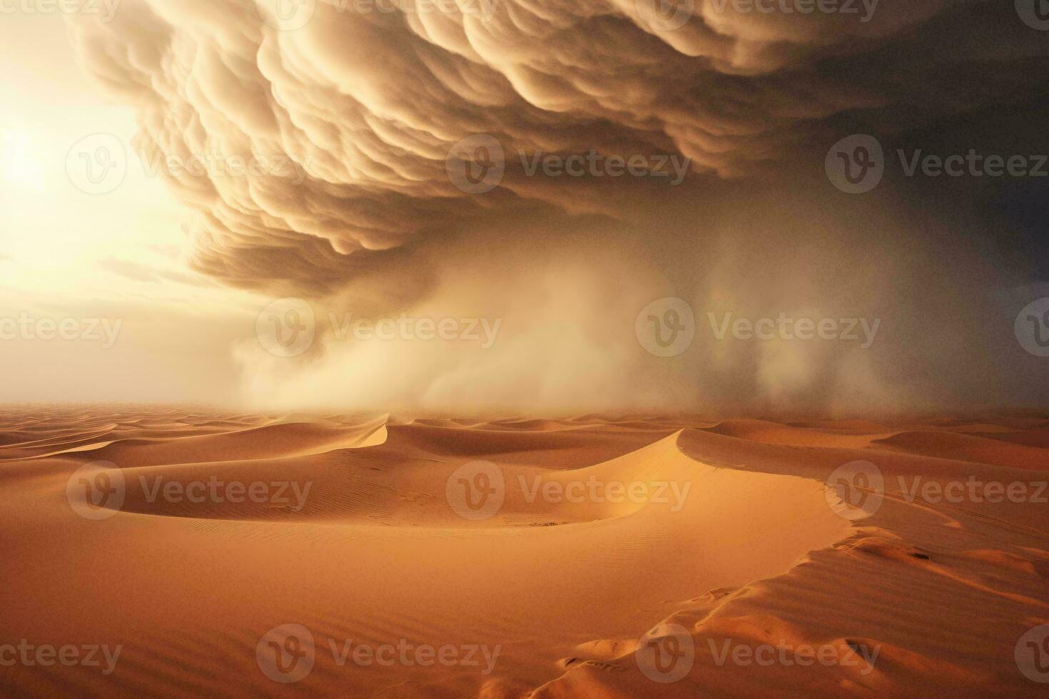 A dramatic storm brewing over a vast desert landscape AI Generated photo