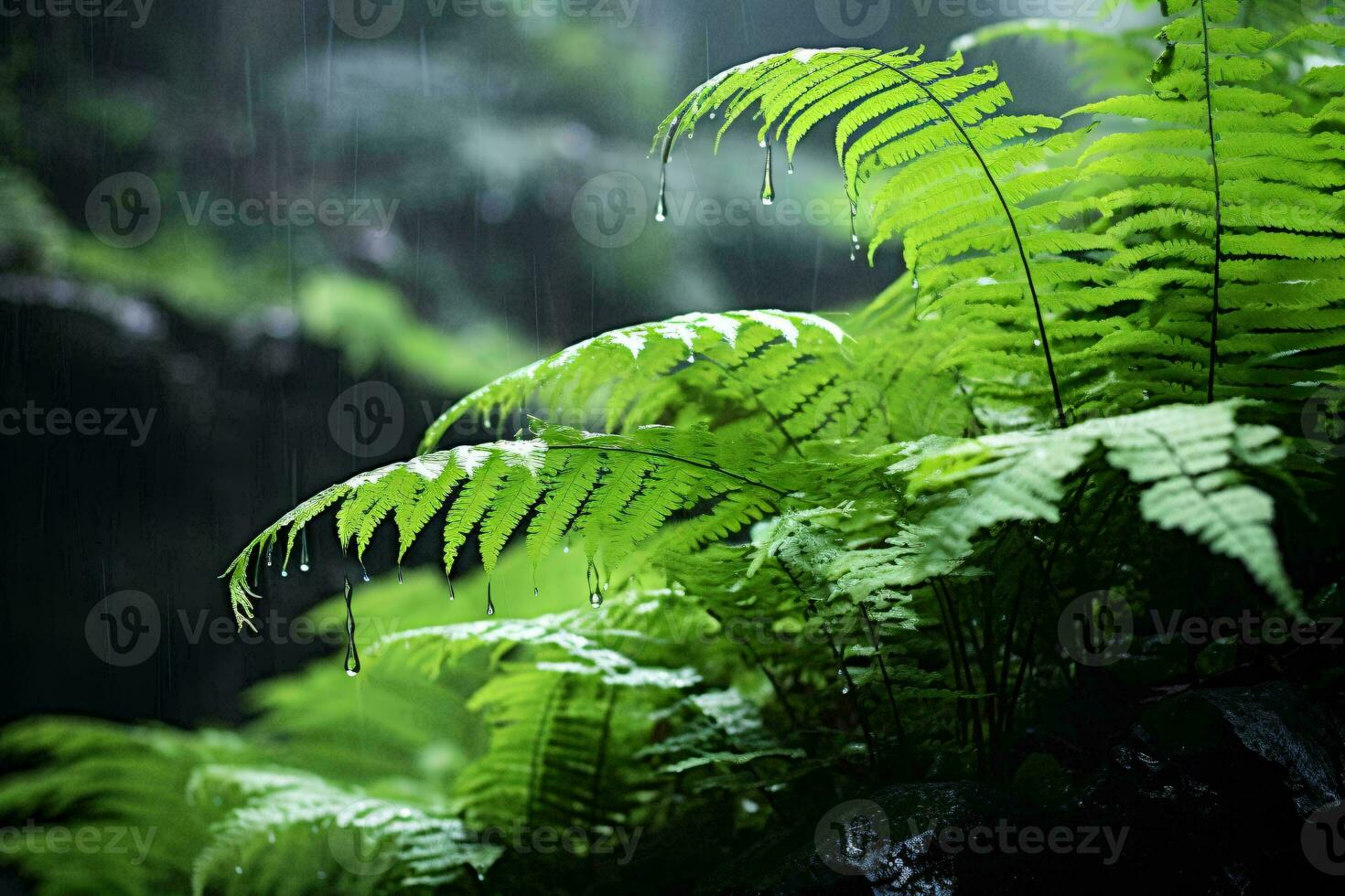 A lush green plant with glistening water droplets AI Generated photo