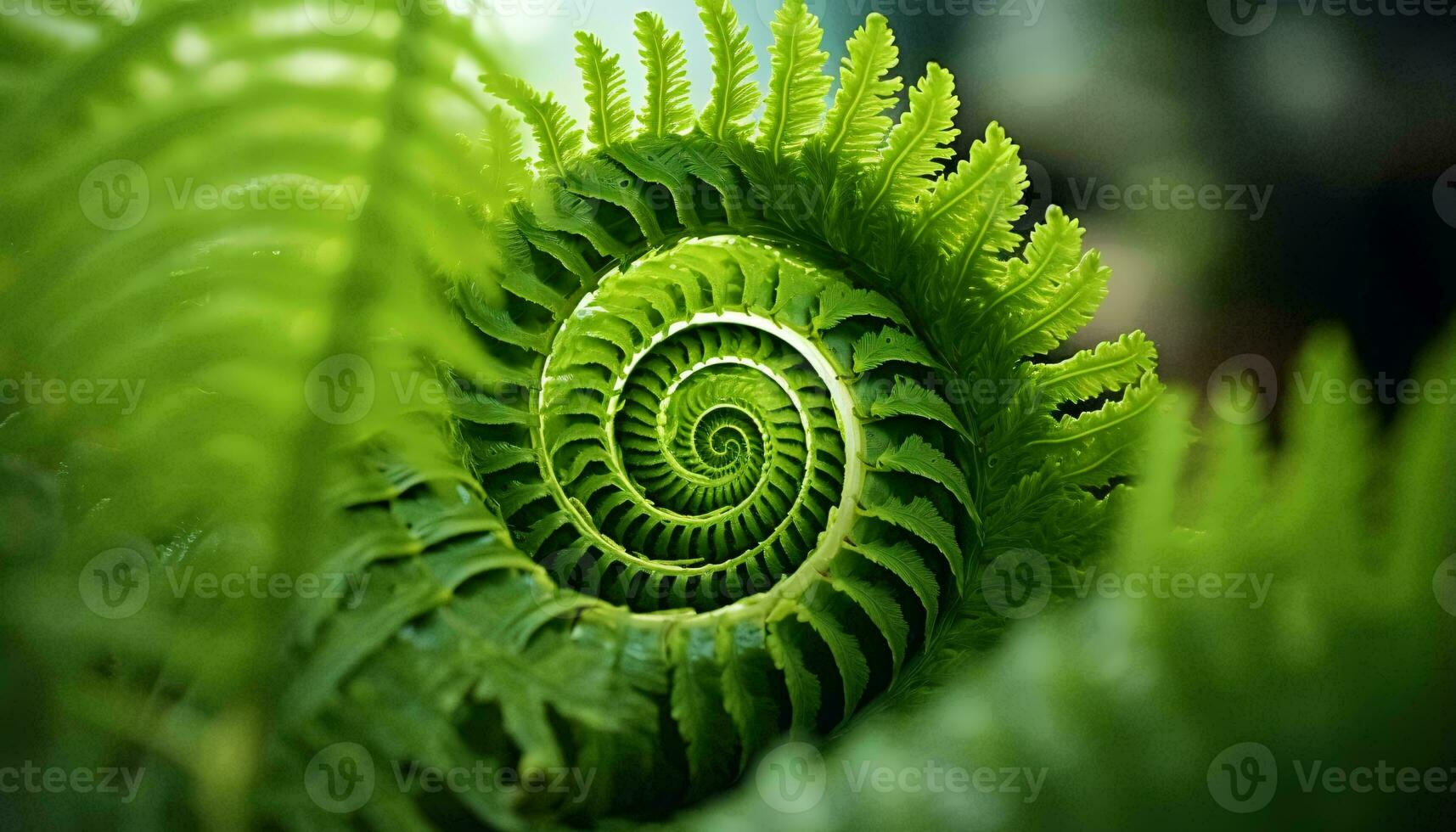 A close-up of a beautifully patterned fern leaf, showcasing its intricate spiral design AI Generated photo