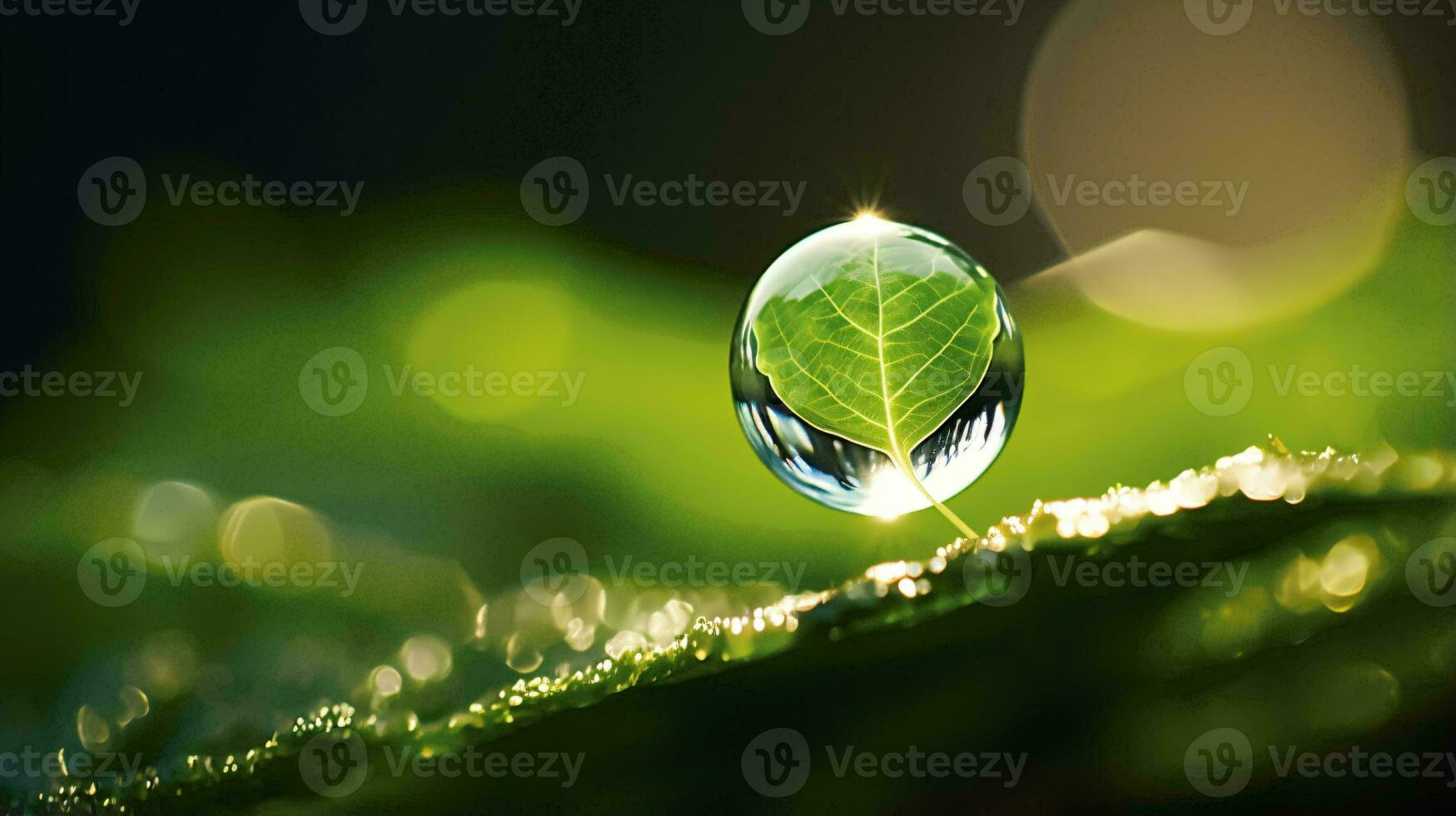 A dew drop resting on a vibrant green leaf AI Generated photo