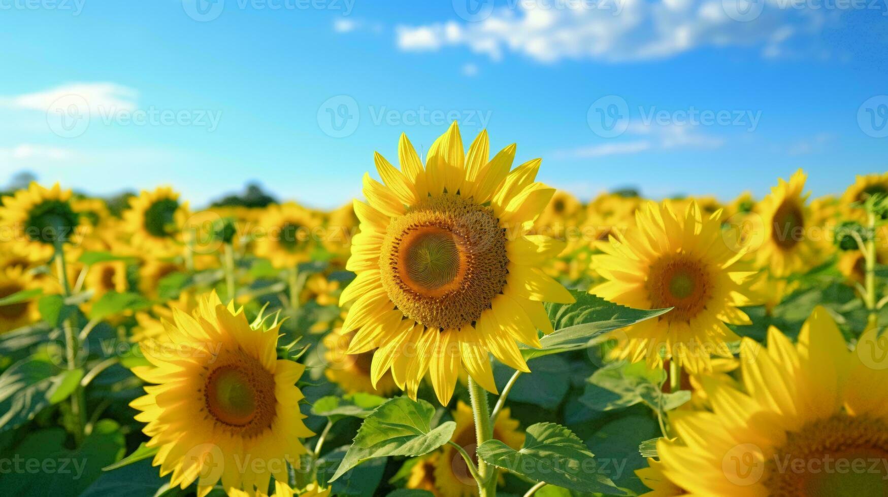 A vibrant field of sunflowers under a clear blue sky AI Generated photo