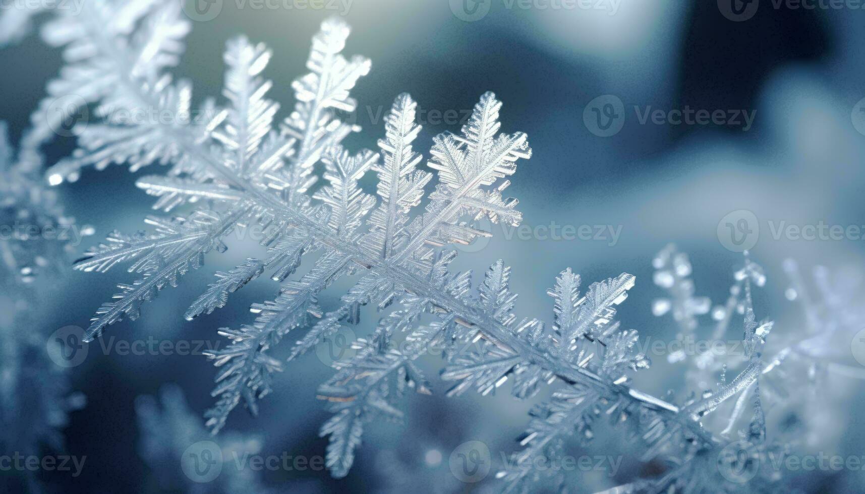 A detailed close-up of a unique and intricate snowflake AI Generated photo