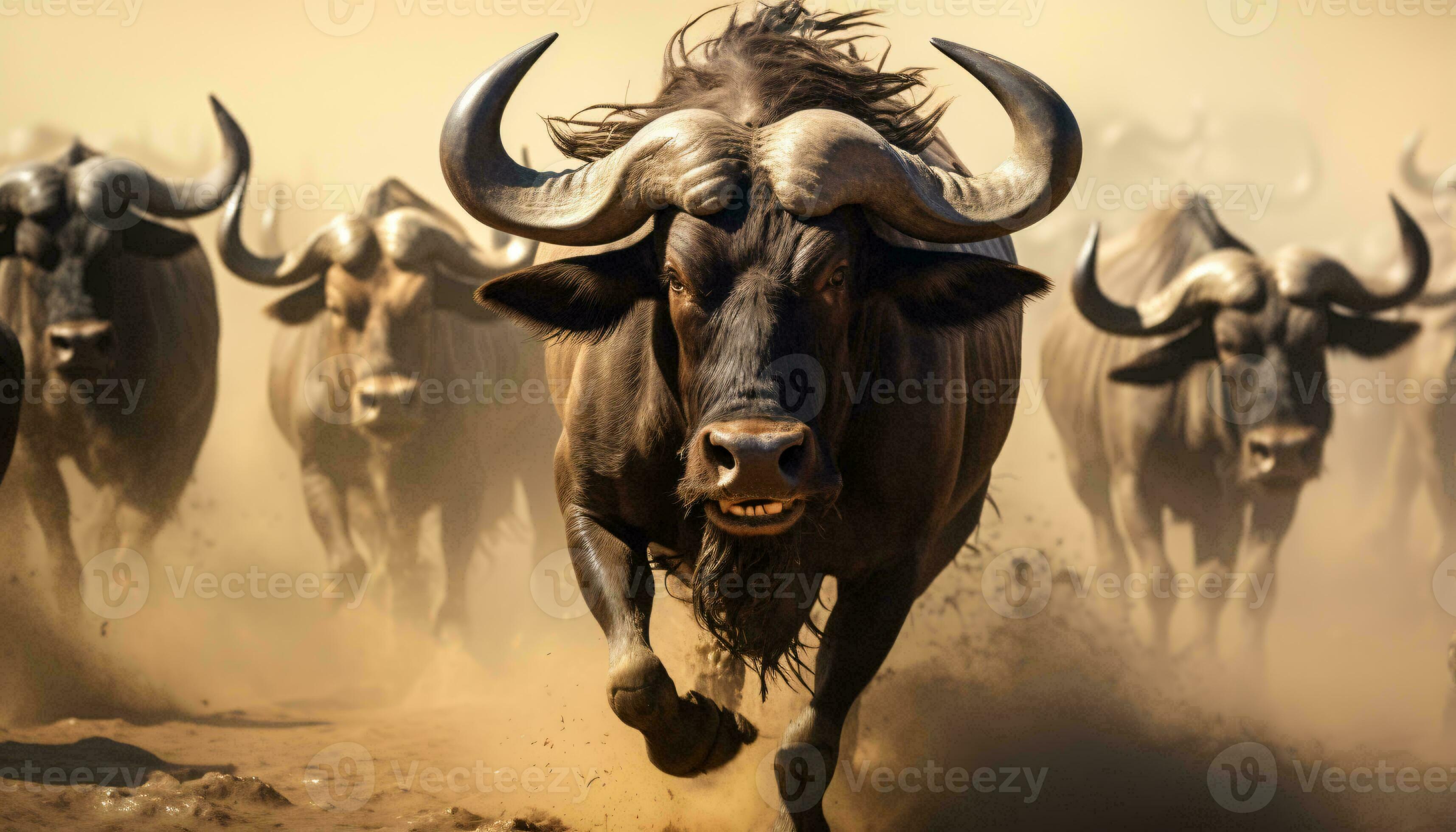 A wild animal stampede in a dusty field AI Generated 31227129 Stock