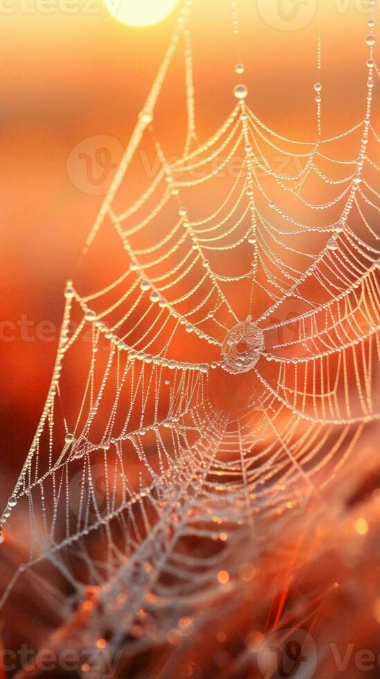 A spider web glistening in the sunlight AI Generated photo