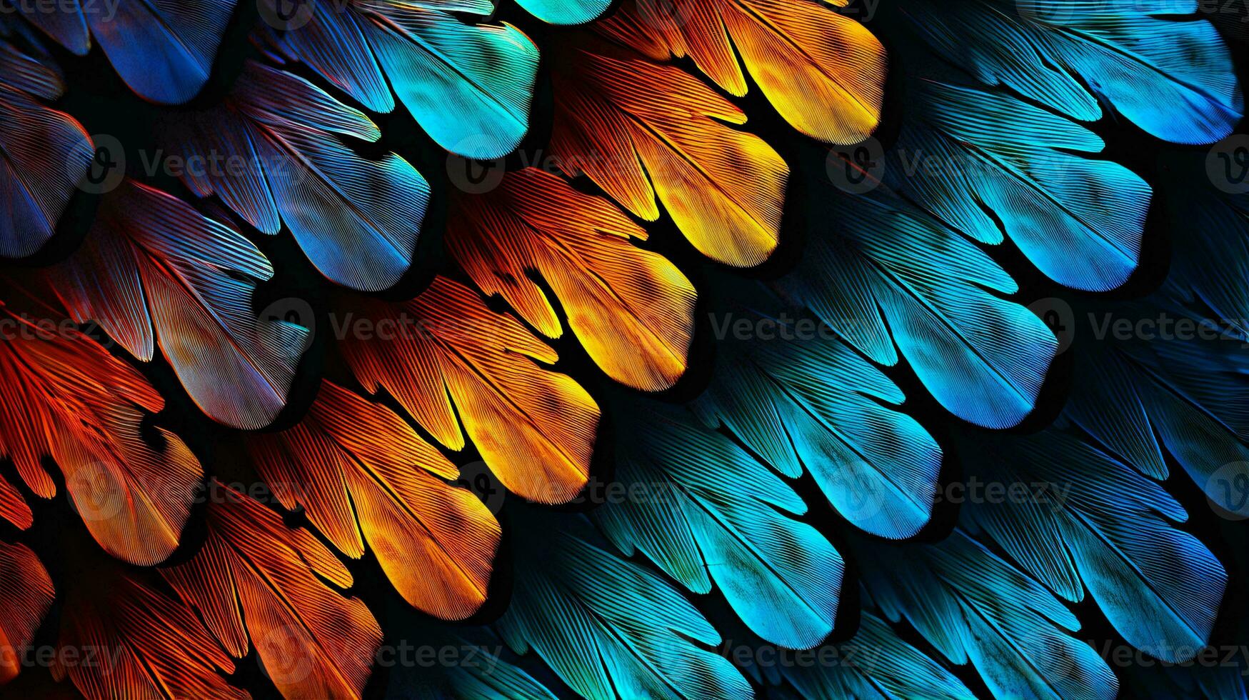 A vibrant and detailed close-up of a bird's colorful plumage AI Generated photo