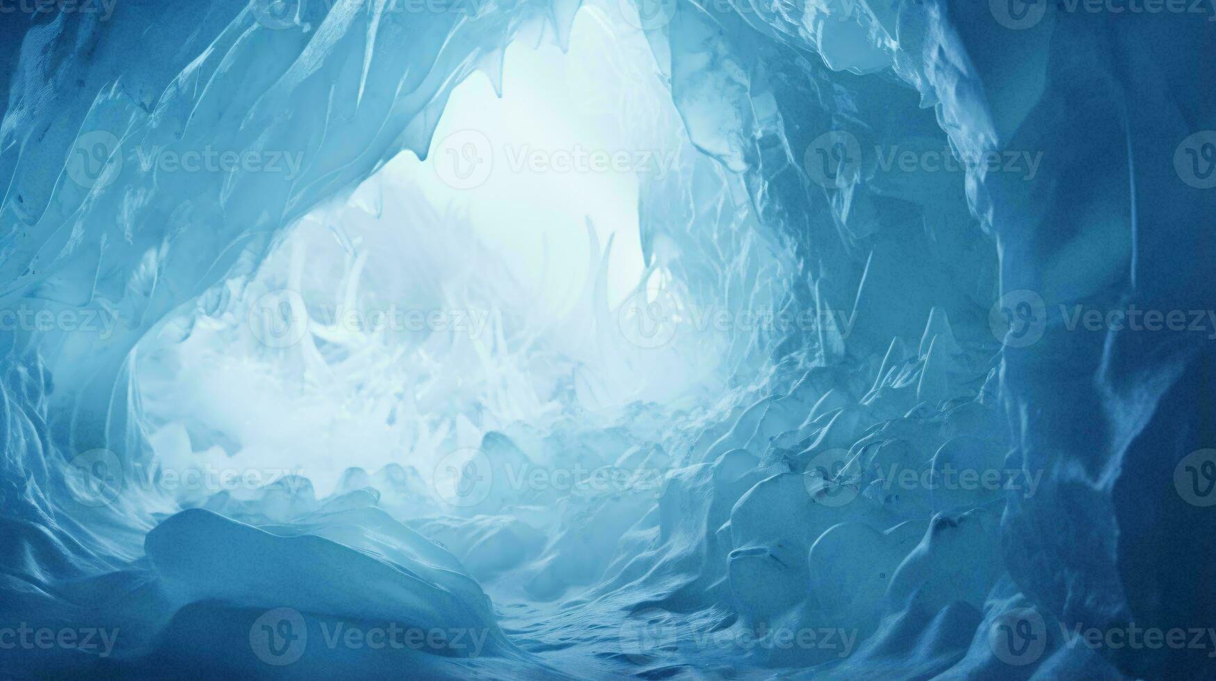 A mesmerizing ice cave with a captivating light at the end AI Generated photo