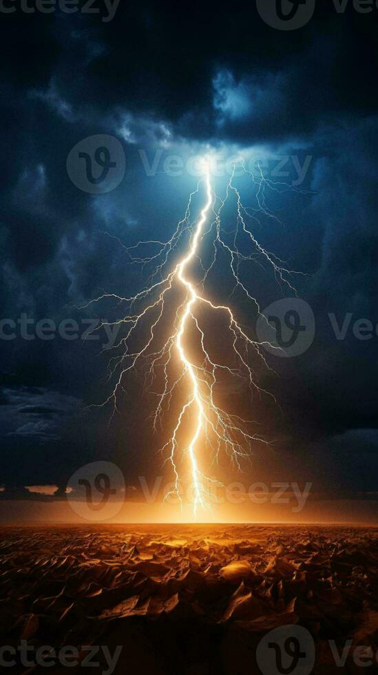 A lightning bolt illuminating a vast desert landscape AI Generated photo