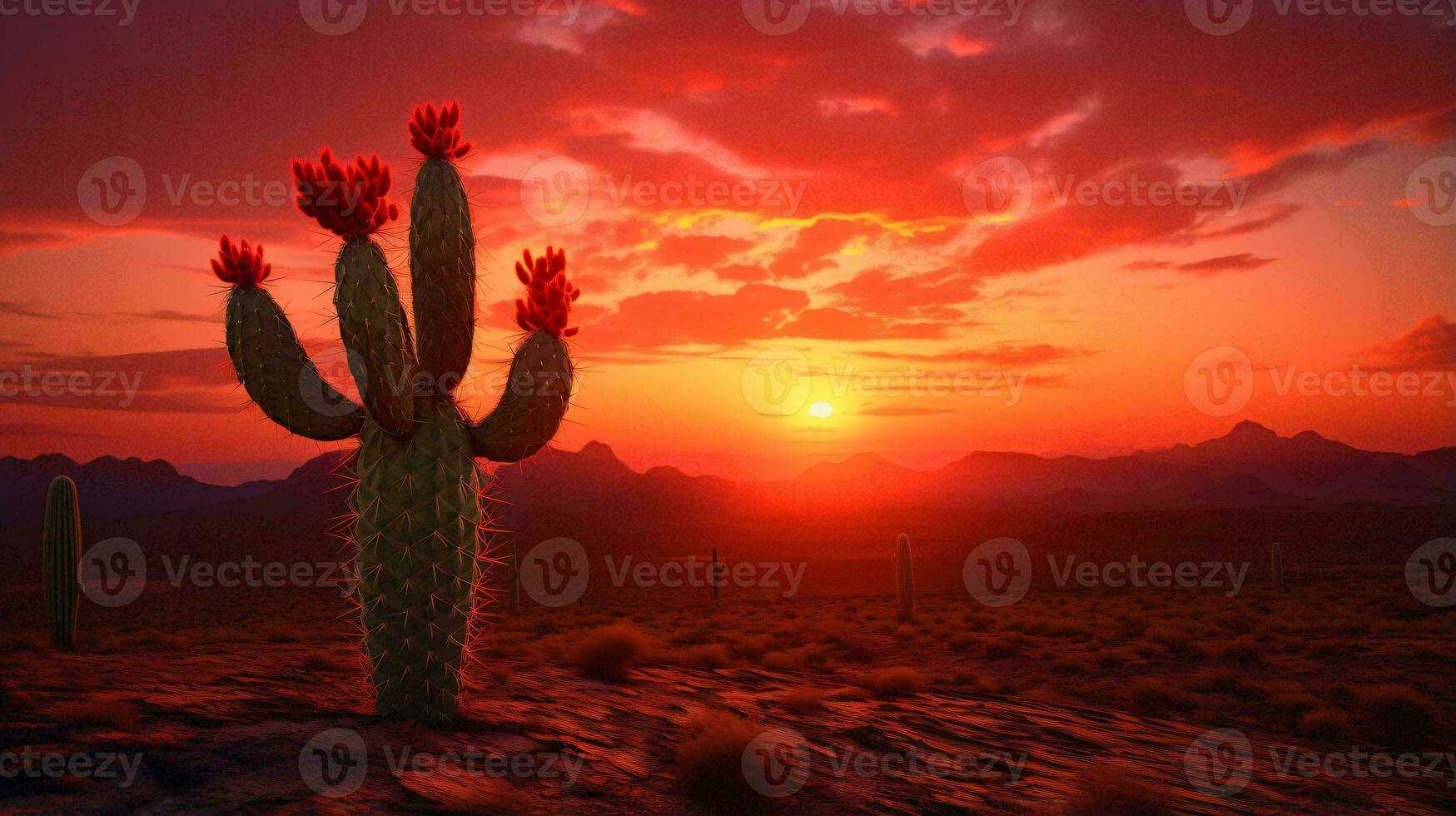 A majestic cactus silhouetted against a vibrant desert sunset AI Generated photo