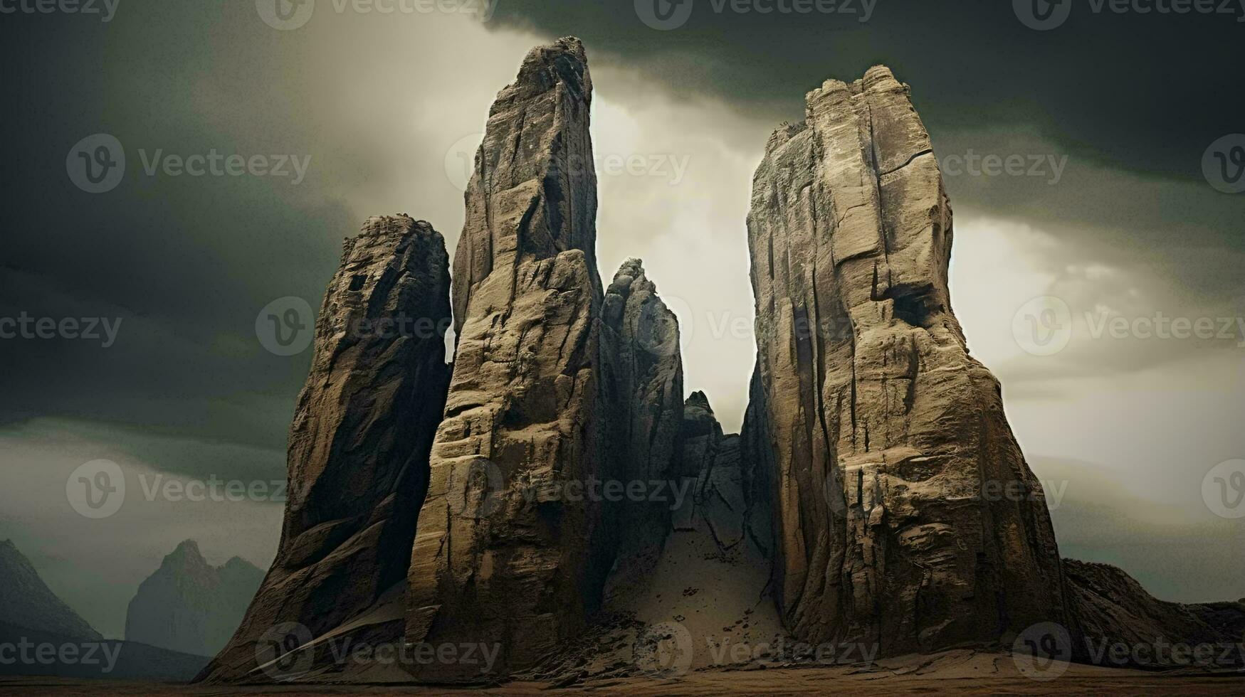 A majestic rock formation standing tall in the vast desert landscape AI Generated photo