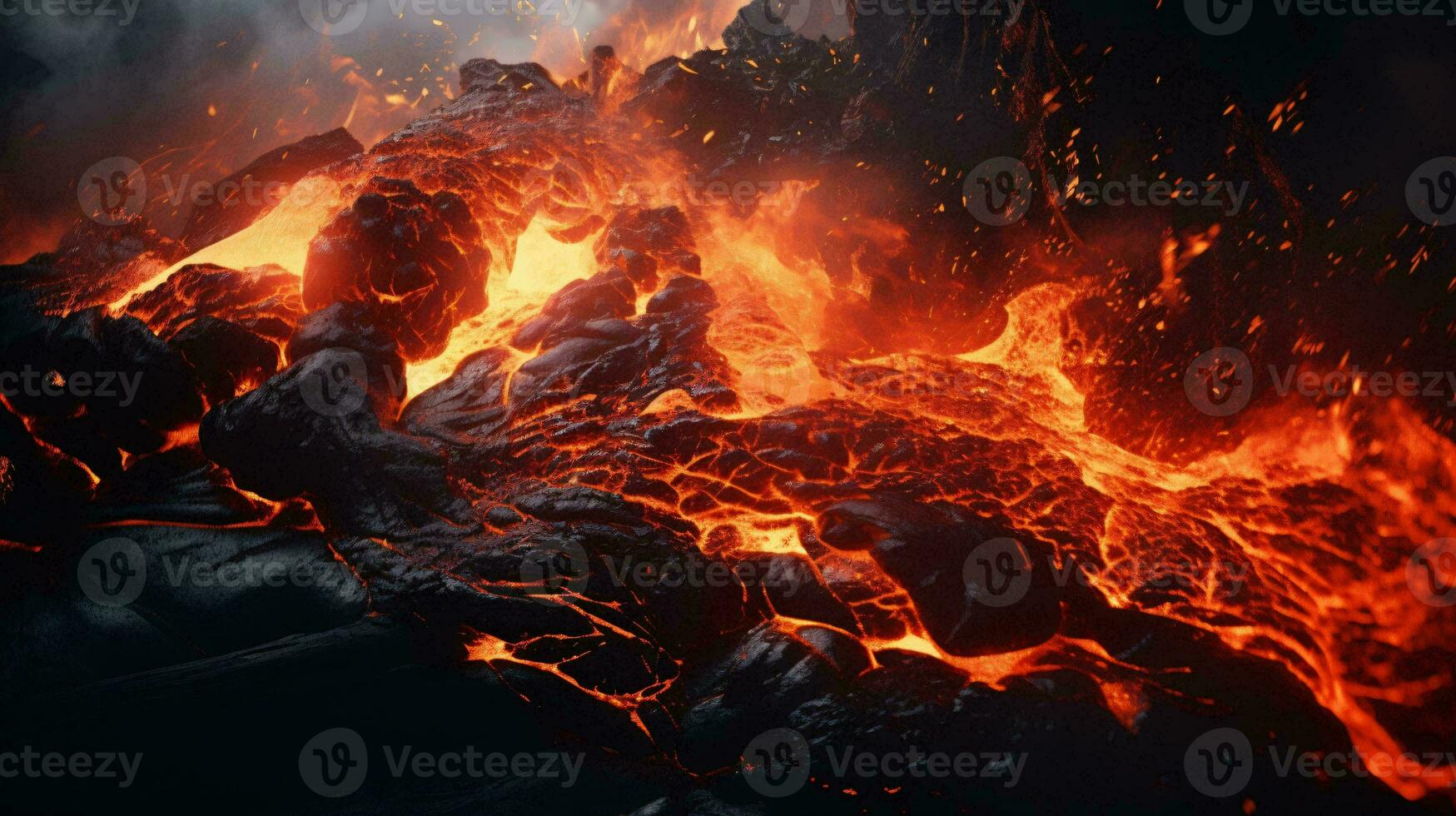 A massive lava flow in action AI Generated photo