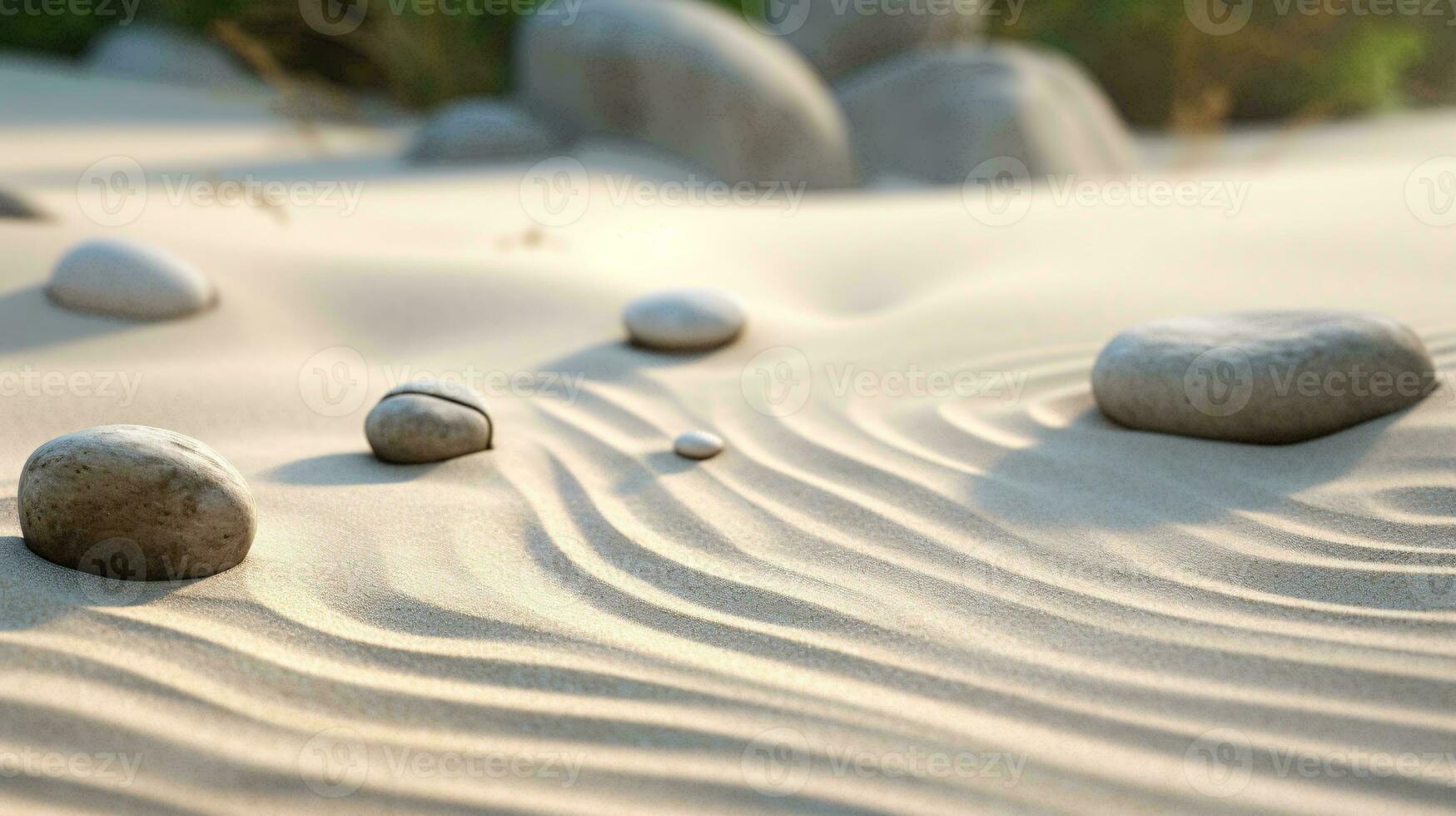 un escénico playa con un racimo de rocas en el apuntalar ai generado foto