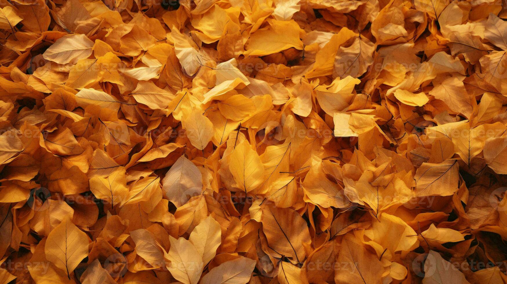 un vibrante pila de dorado hojas en el bosque piso ai generado foto