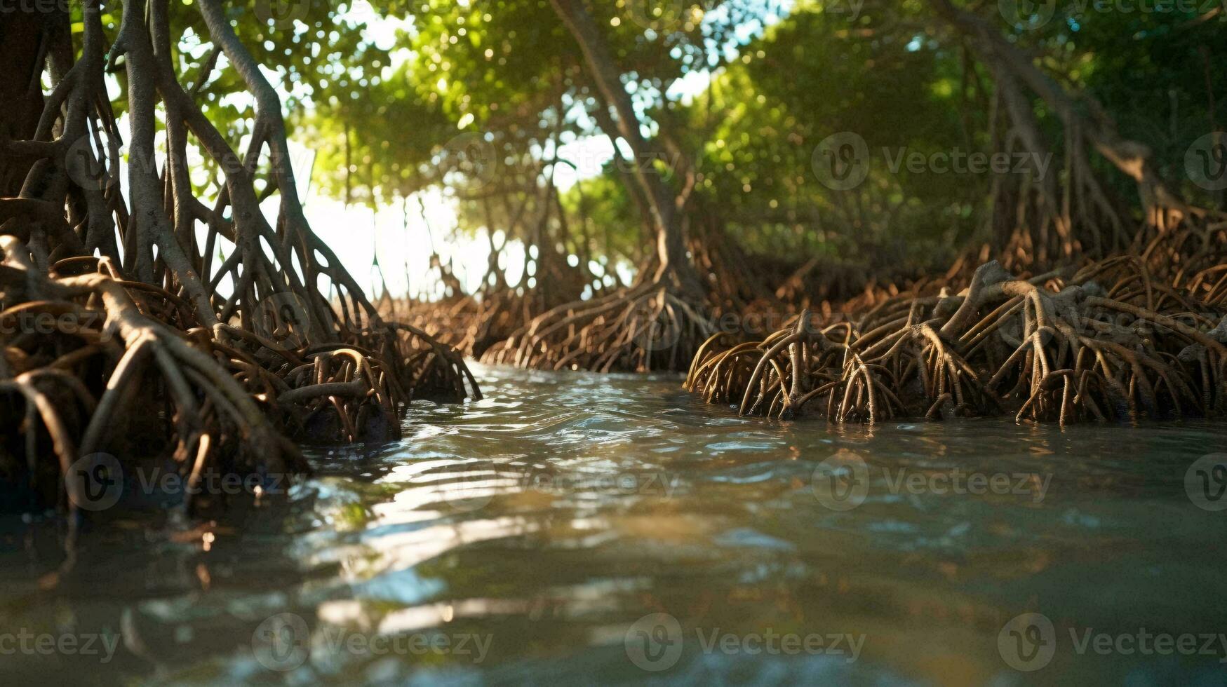 A serene lake surrounded by a lush forest AI Generated photo