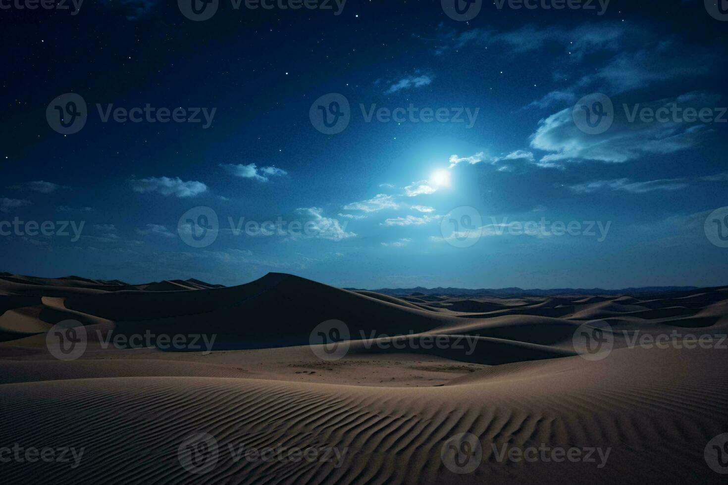 A stunning full moon illuminating a vast desert landscape AI Generated photo