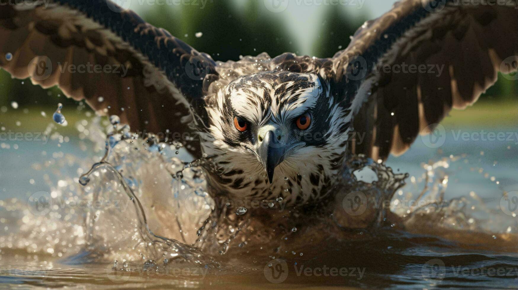 A majestic bird spreading its wings in the water AI Generated photo