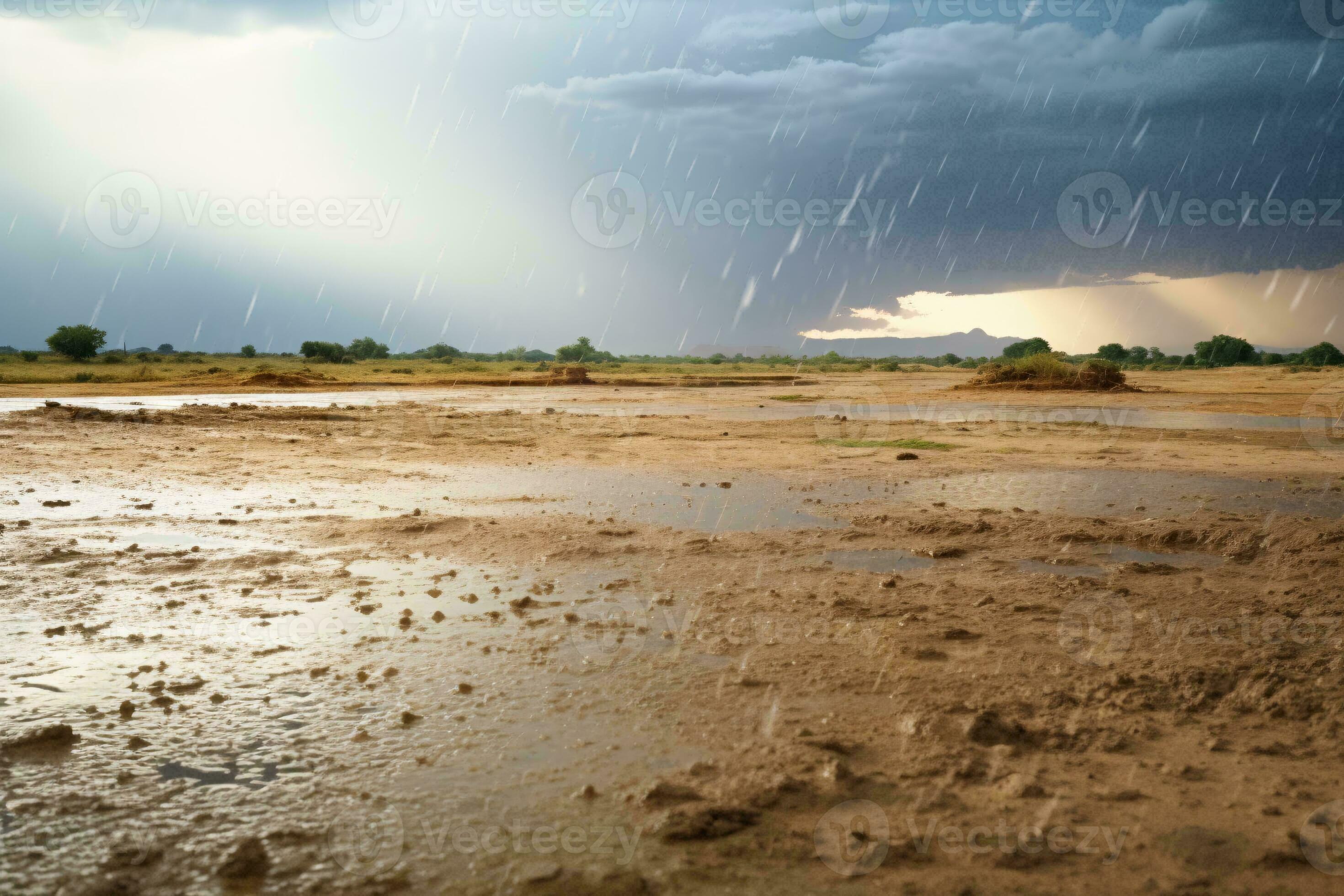 A deep puddle of water in the middle of a dry field AI Generated