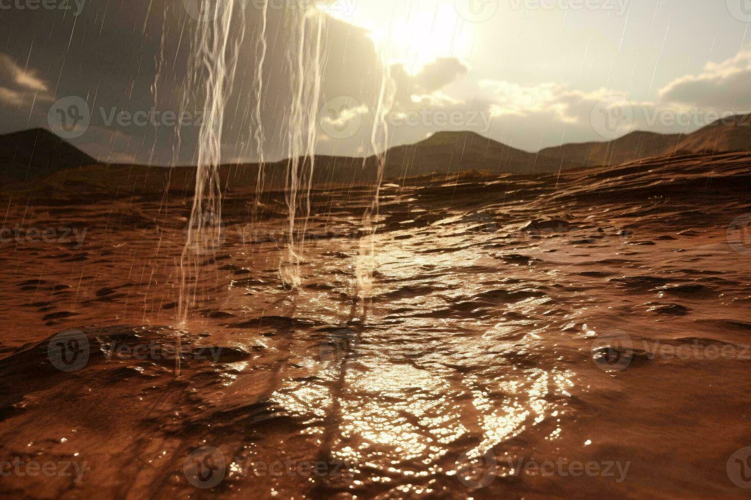 el Dom rotura mediante el nubes terminado un sereno cuerpo de agua ai generado foto