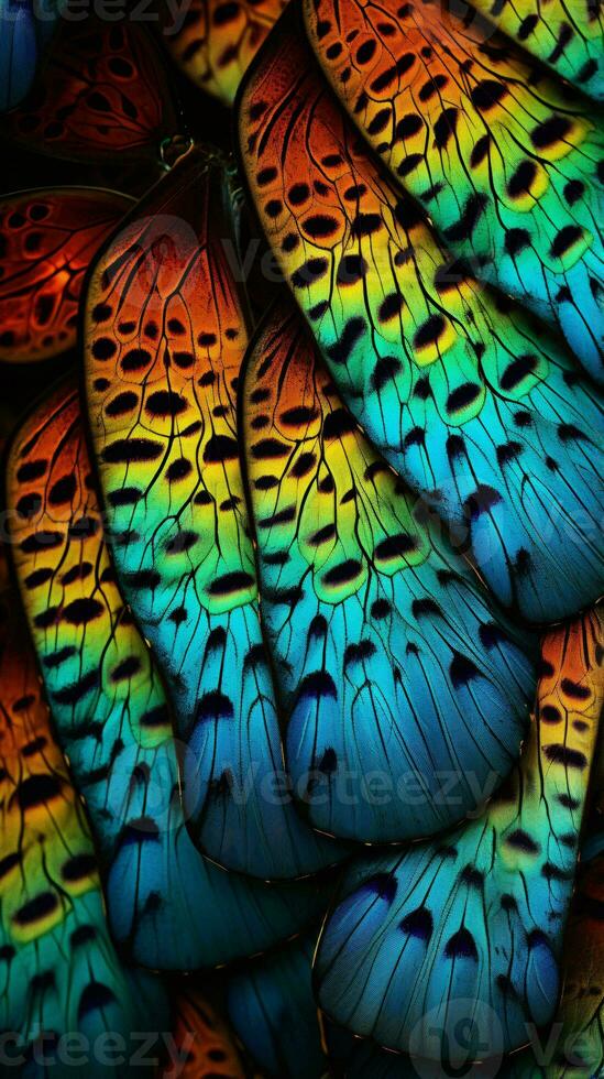 A vibrant and intricate butterfly wing up close AI Generated photo