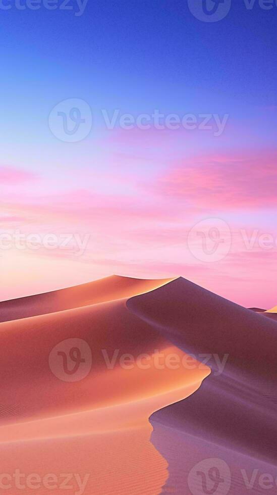 A breathtaking desert landscape at sunset with majestic sand dunes AI Generated photo