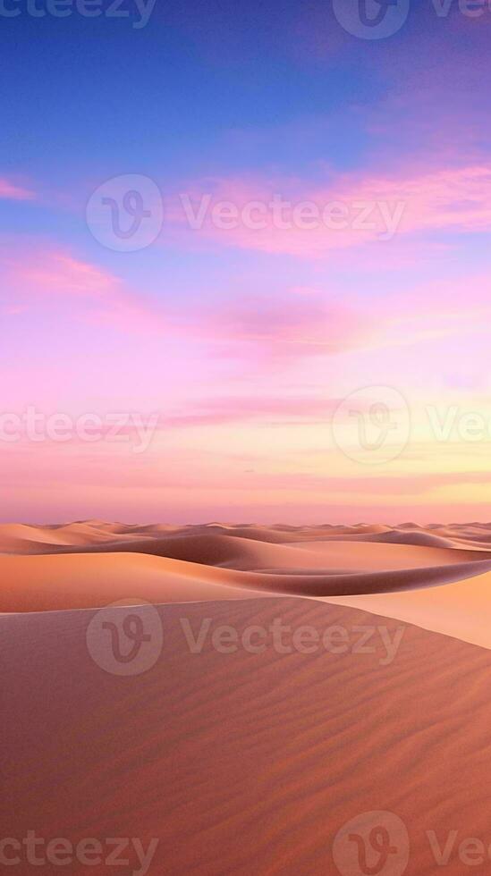 A breathtaking desert landscape at sunset with golden sand dunes stretching as far as the eye can see AI Generated photo