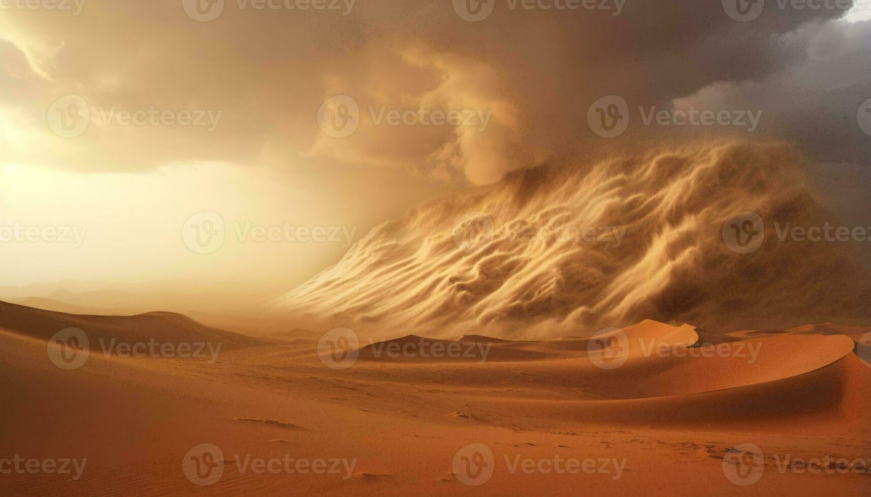 A beautiful desert landscape with sand dunes and dramatic clouds in the sky AI Generated photo