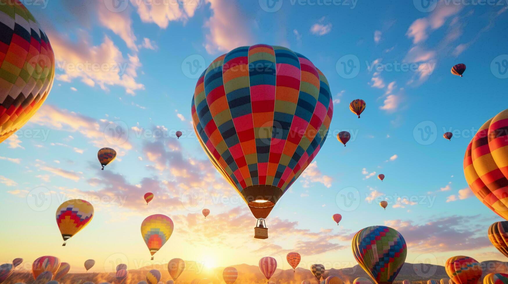 caliente aire globos flotante graciosamente en el cielo ai generado foto