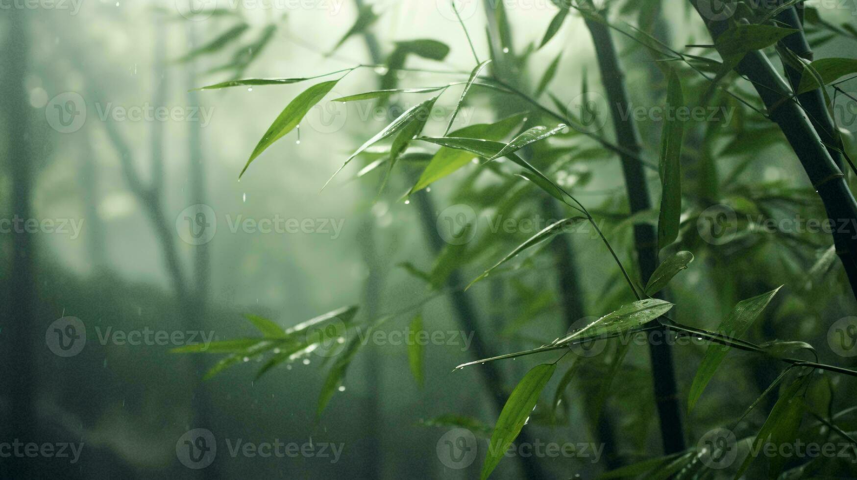 A vibrant bamboo plant glistening in the rain AI Generated photo