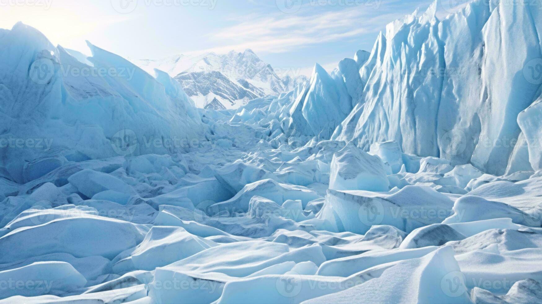 un maravilloso invierno paisaje con un multitud de hielo formaciones en el nieve ai generado foto