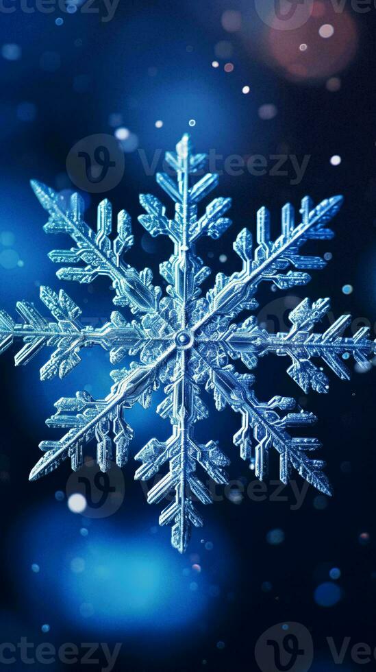 A delicate snowflake on a vibrant blue background AI Generated photo