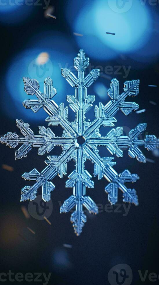 A single snowflake on a vibrant blue backdrop AI Generated photo