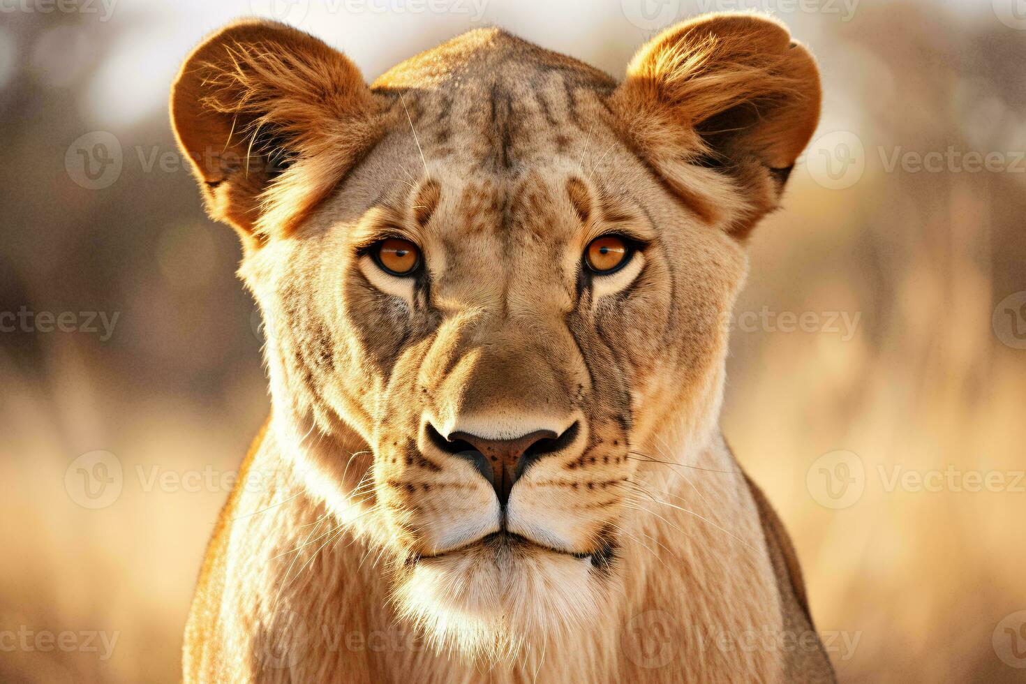 A majestic lion making eye contact with the camera AI Generated photo