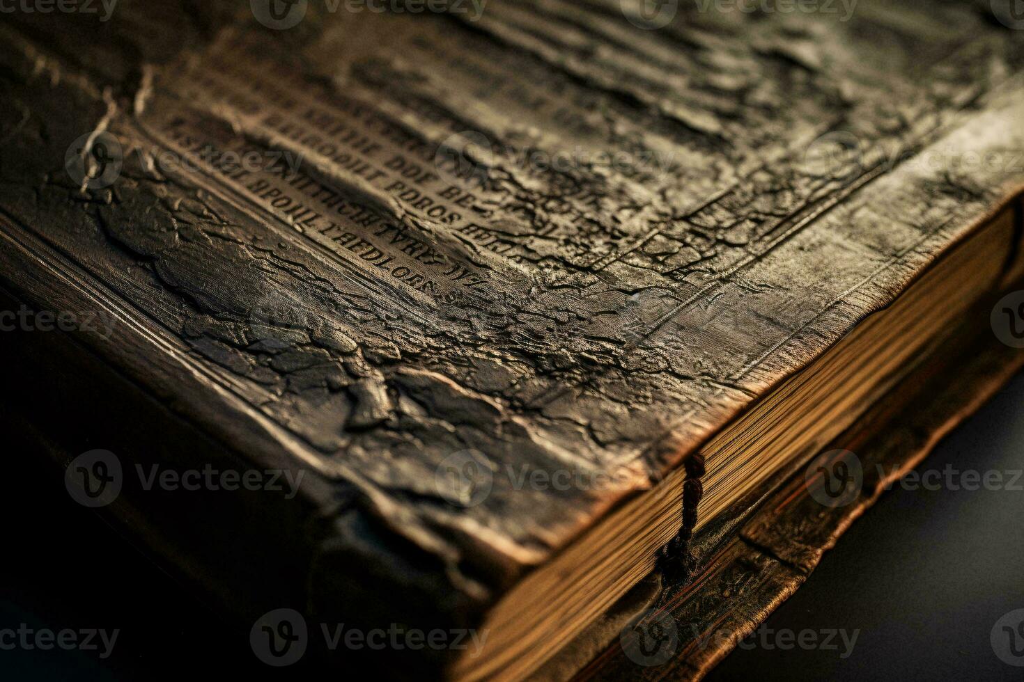 An antique book resting on a wooden table AI Generated photo