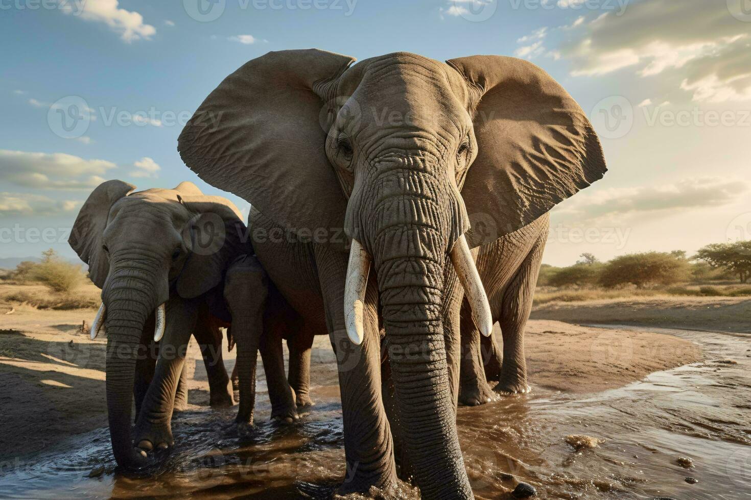 Elephants standing in water AI Generated photo