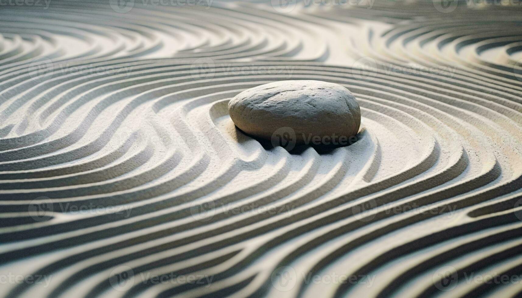 un equilibrado rock en un arenoso paisaje ai generado foto