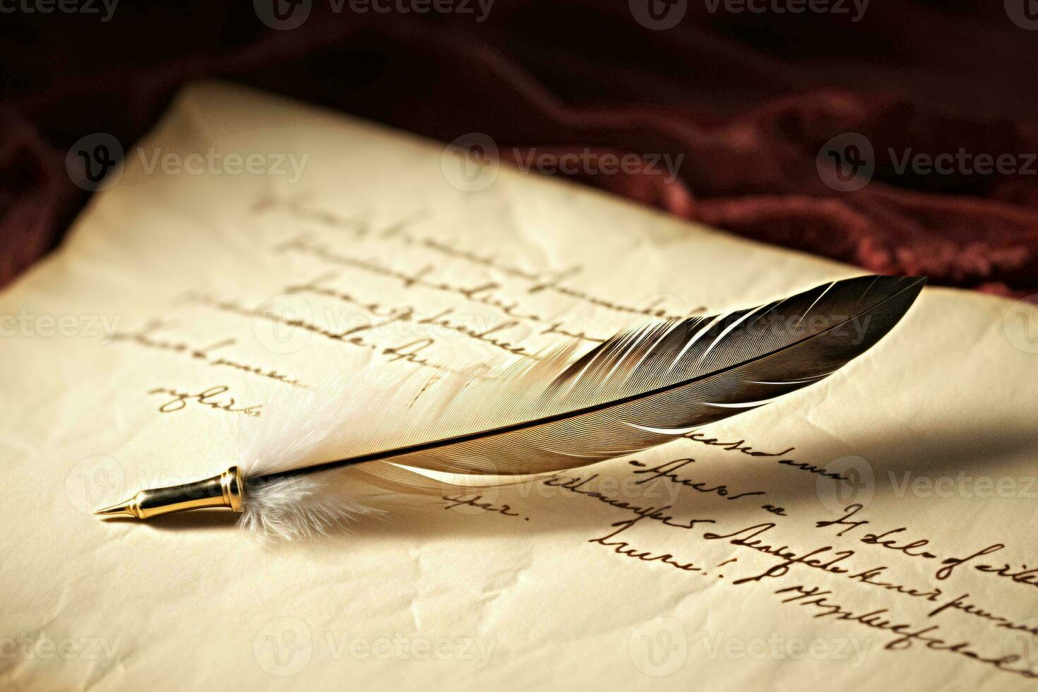 A feather delicately placed on a blank sheet of paper AI Generated photo