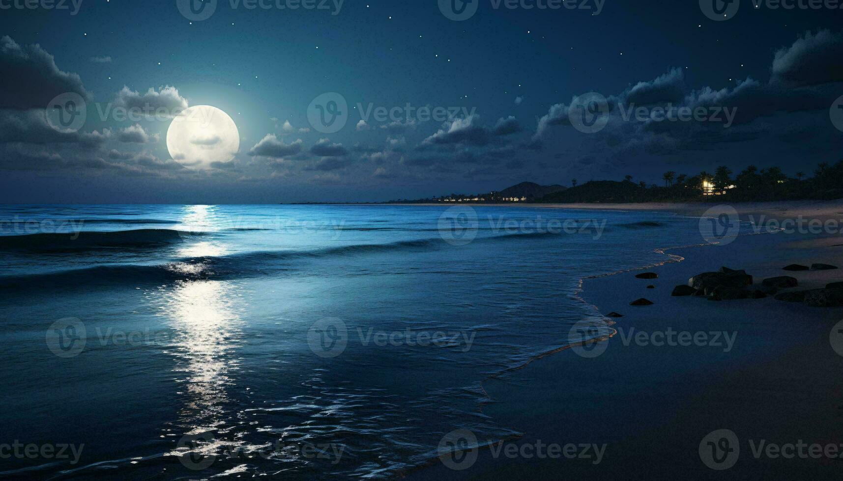 un sereno de luna noche terminado el Oceano ai generado foto