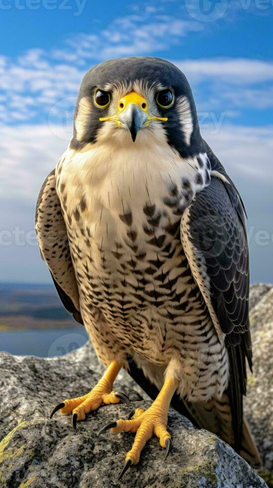 A majestic bird of prey perched on a rugged rock AI Generated photo