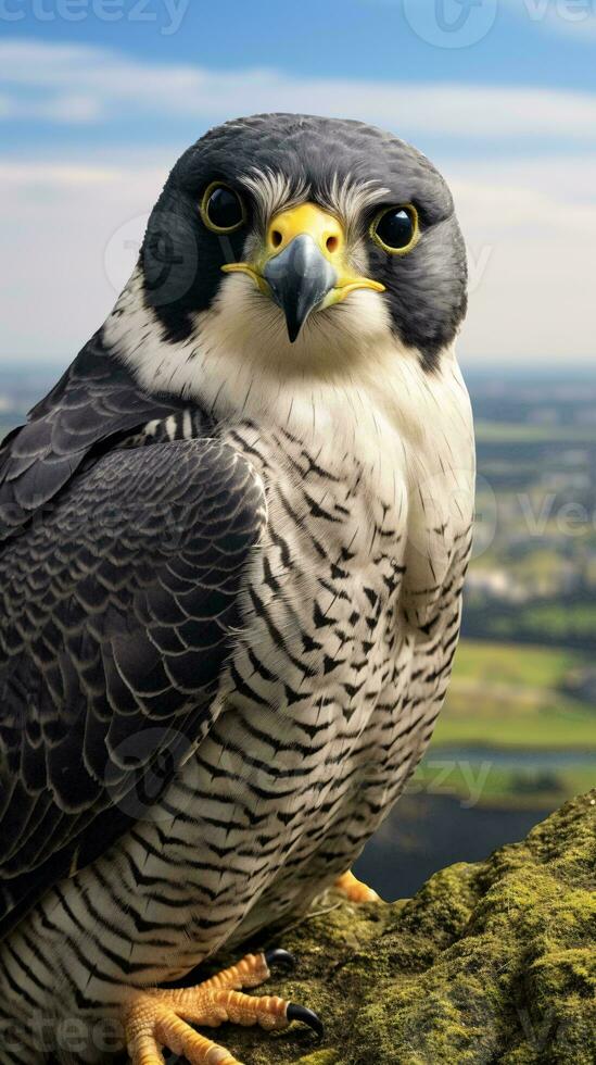 A majestic bird of prey perched on a rugged rock, showcasing its power and grace AI Generated photo