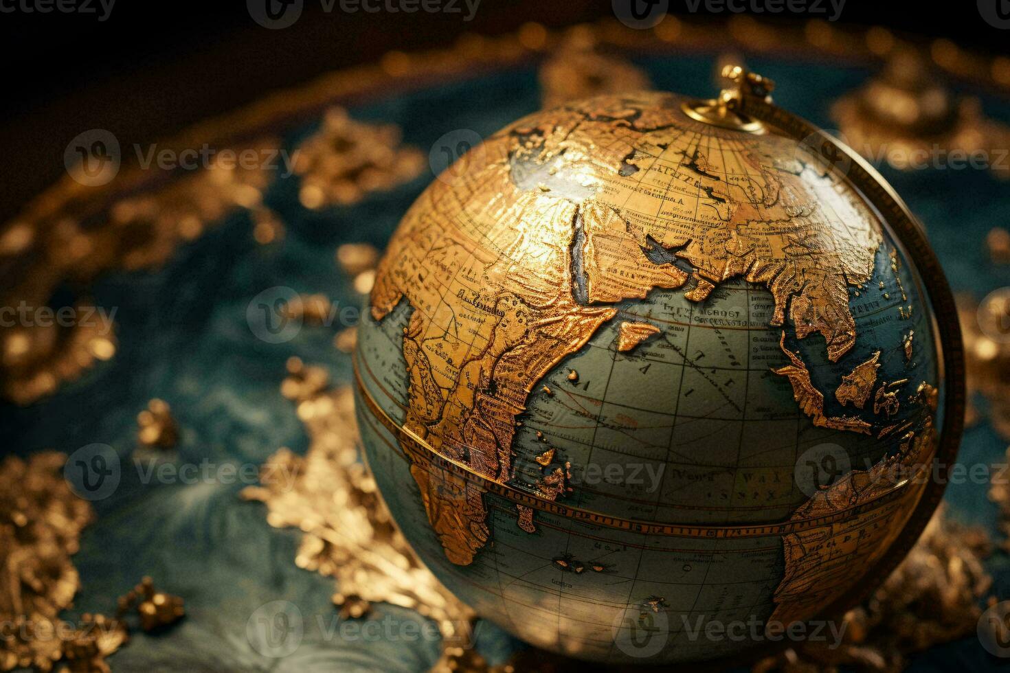 A detailed shot of a globe resting on a table AI Generated photo