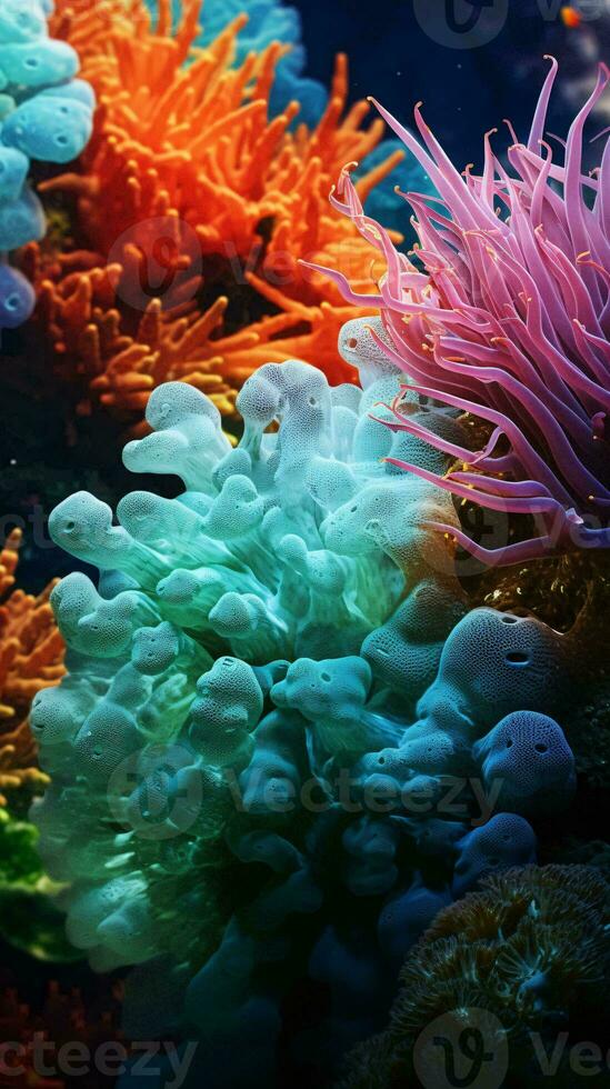 Various vibrant colored corals up close AI Generated photo